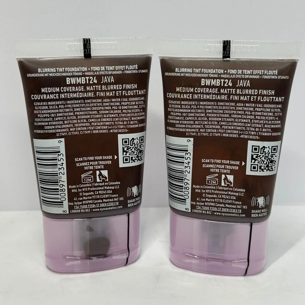 NYX Bare With‎ Me Blur Blurring Tint Foundation 24 Java 1.01oz Lot of 2 NEW